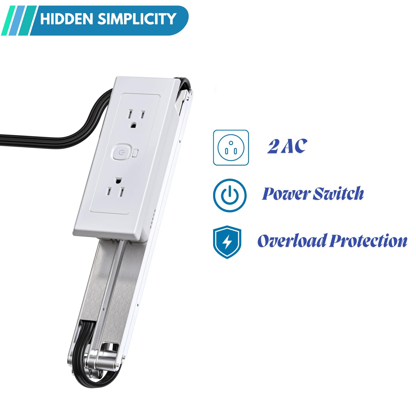 Drawer Outlet Kit QC18W Fast Charging Station USB Power Cabinet Plug Charging Strip Recessed Vanity Table Box Desk Nightstand Mount Organizer, 14 AWG Power Cable for Kitchen Bedroom-White