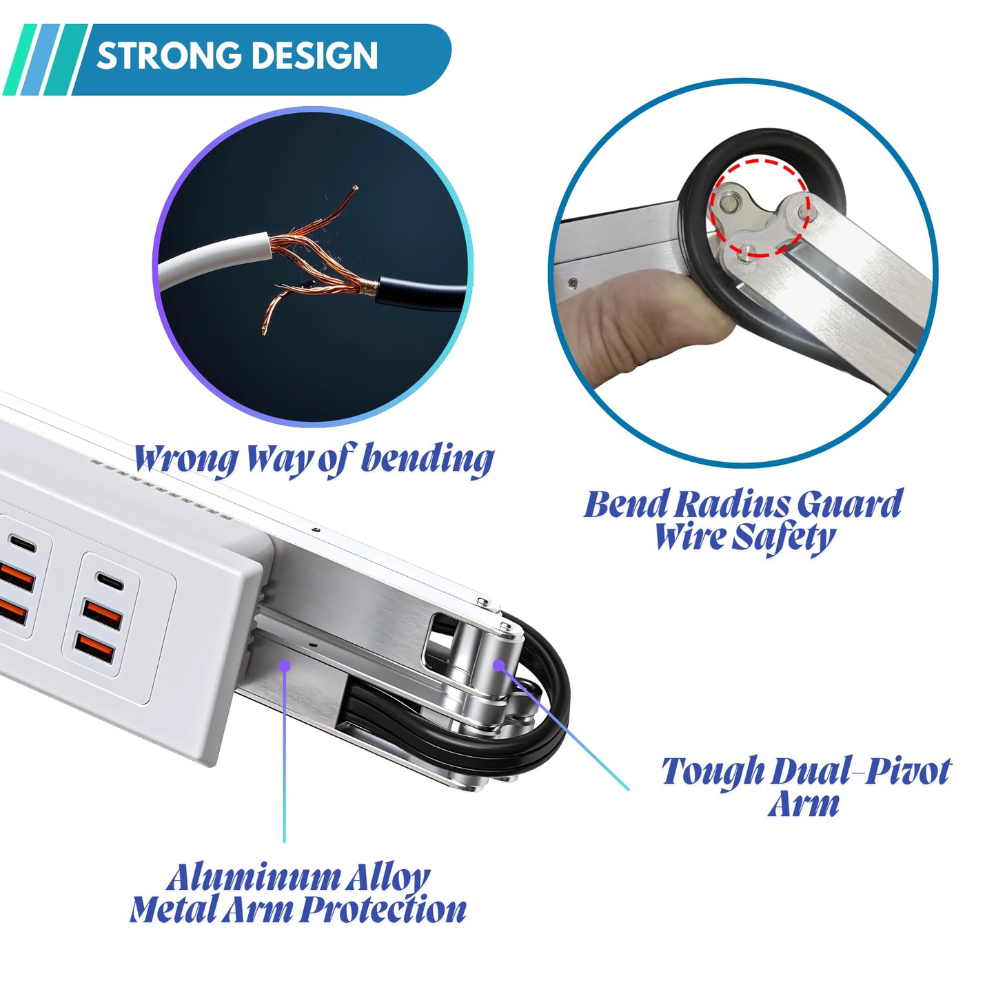 Drawer Outlet Kit PD30W USB-C Fast Charging Station USB Power Cabinet Plug Charging Strip Recessed Vanity Table Box Desk Nightstand Mount Organizer, 14 AWG Power Cable for Kitchen Bedroom-White