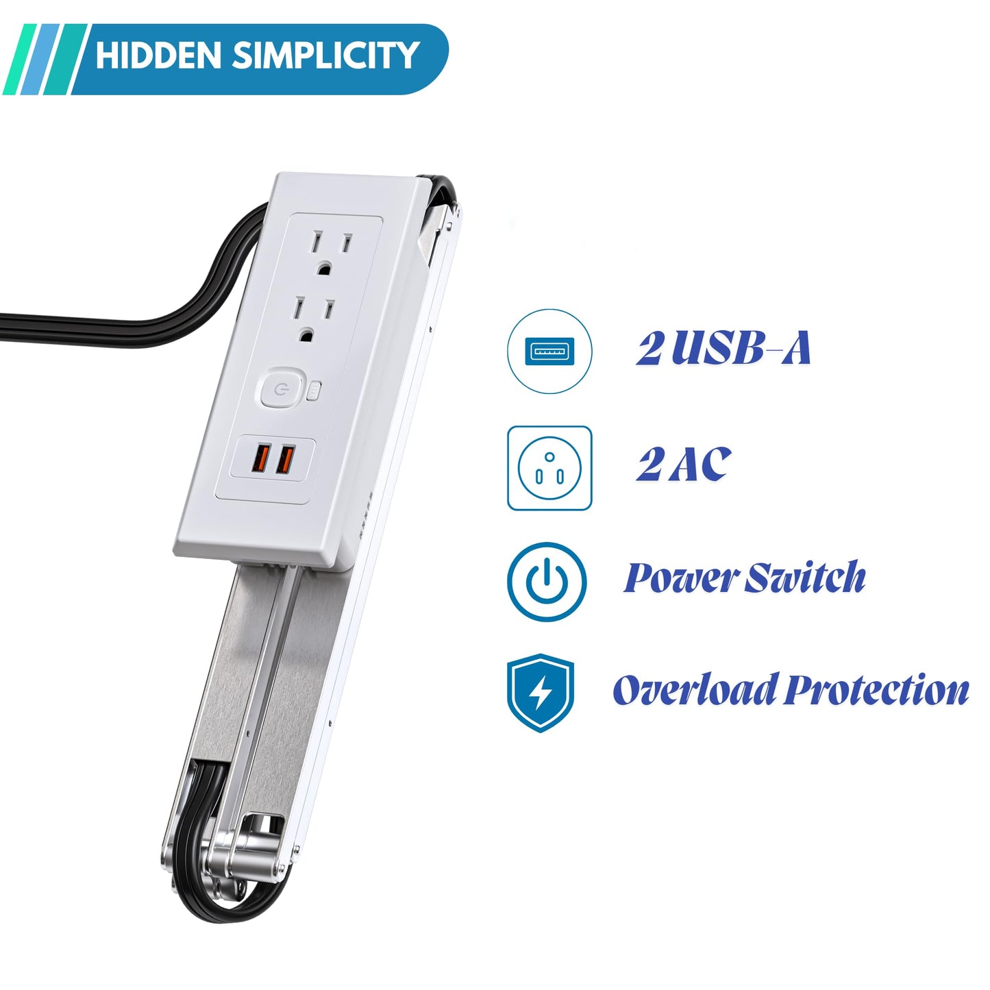 Drawer Outlet Kit QC18W Fast Charging Station USB Power Cabinet Plug Charging Strip Recessed Vanity Table Box Desk Nightstand Mount Organizer, 14 AWG Power Cable for Kitchen Bedroom-White